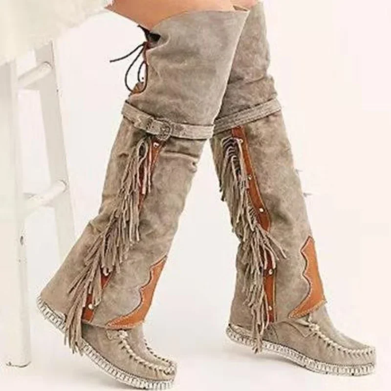 Street Fashion Girl - Mode Böhmen Knie-länge Frauen Stiefel Ethnische