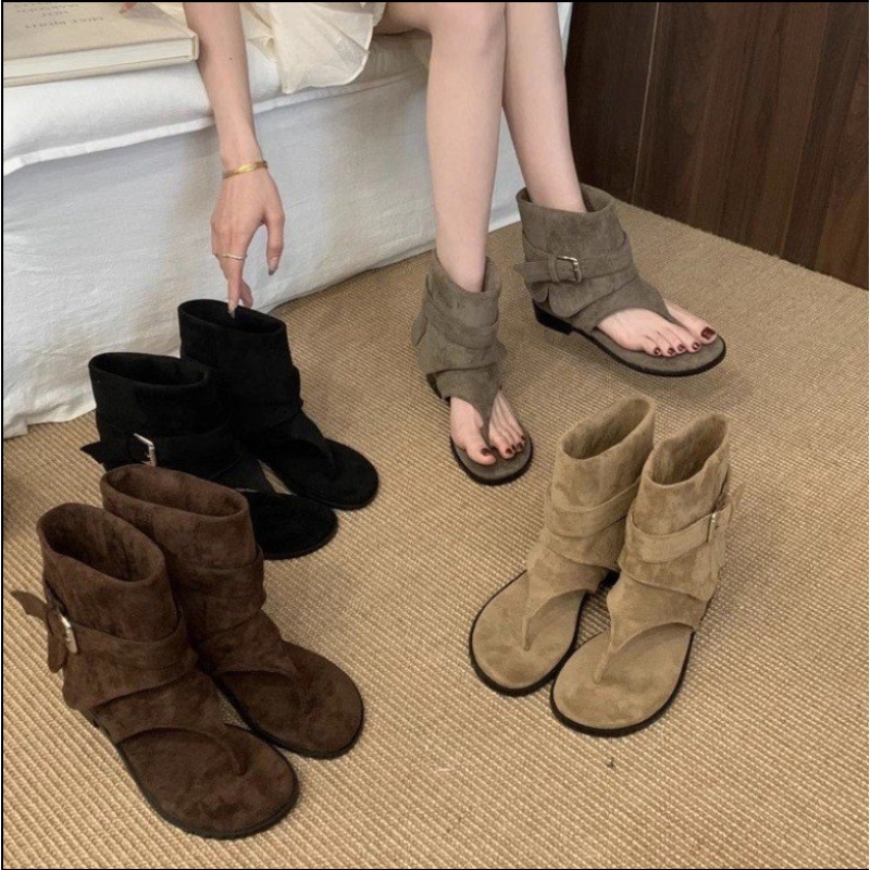 Street Fashion Rome - 2025 Frühling Zehenclip-Flachsandalen Sommer Mode-Trend Hosenbein-Stiefel