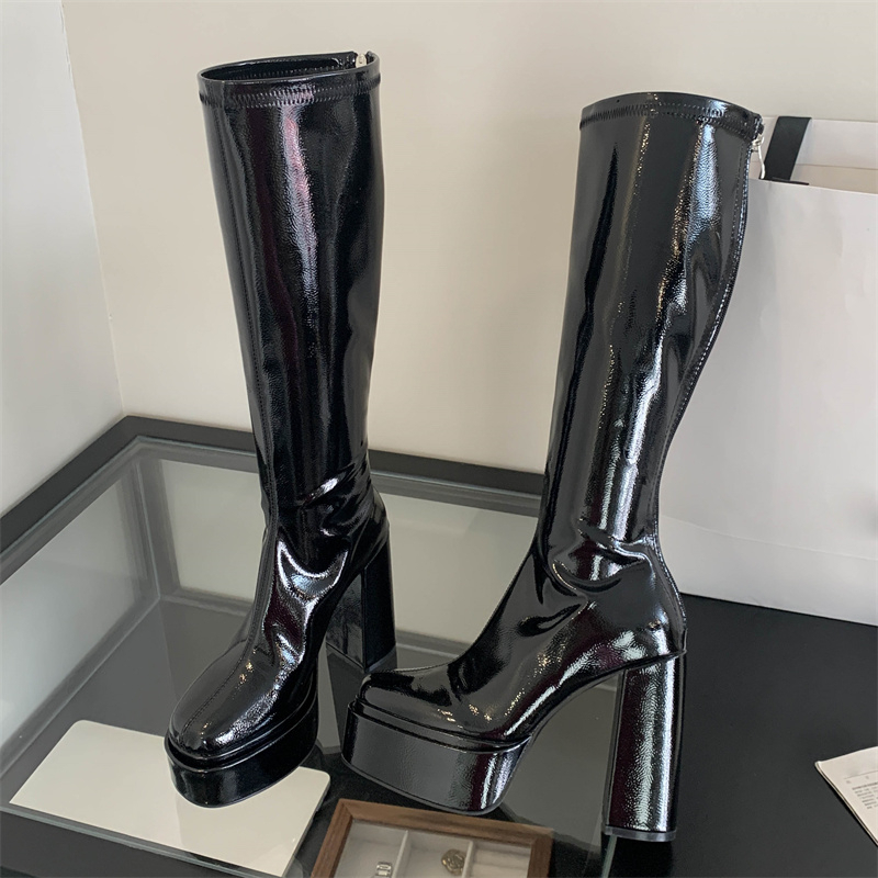 Street Fashion Rome - Eilyken Wintermode, runde Zehenpartie, kniehohe Damenstiefel,