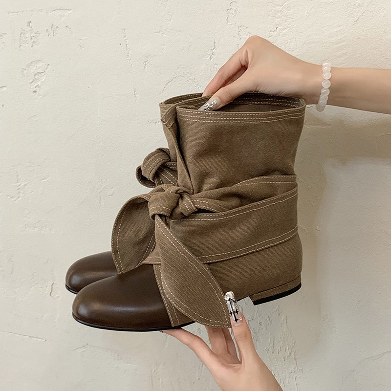 Street Fashion Rome - Herbstliche Damen-Kurzstiefel mit Schleifenknoten, runde Zehenpartie,