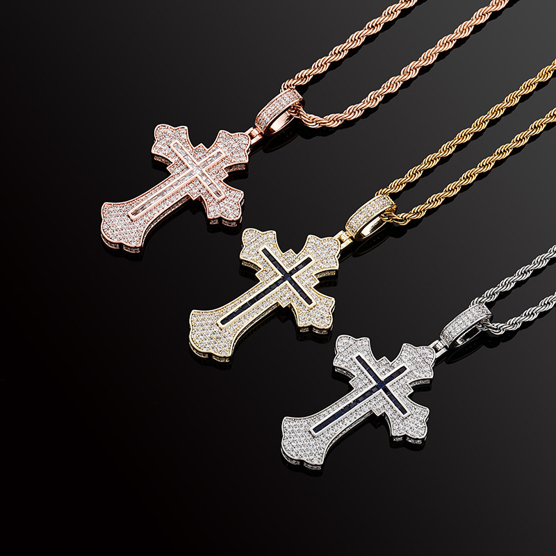 Fashion Street Singapore - 3-Toniges Gold Silber Roségold Kreuz-Anhänger Halskette