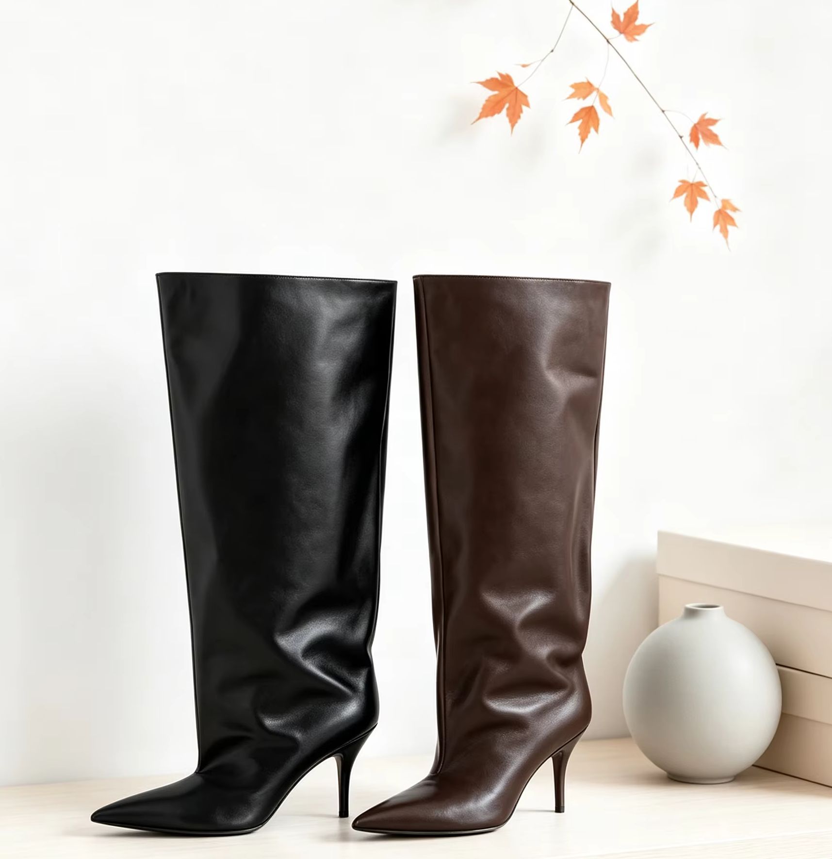 Street Fashion Lady - Slouch Wide Cuff Kniehohe Stiefel mit