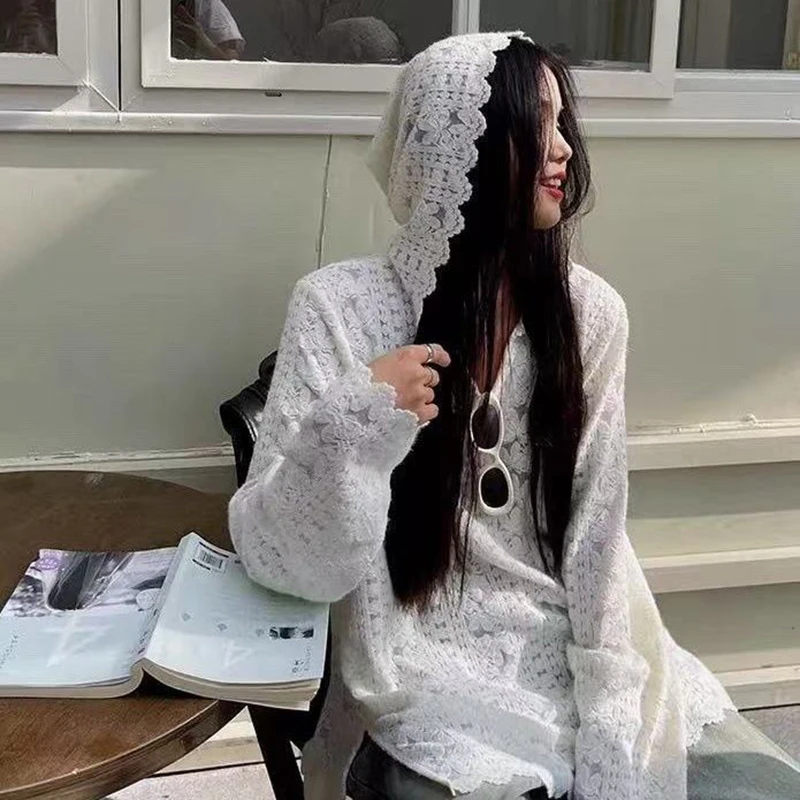 Street Fashion In Korea - Y2K Spitze Mit Kapuze Shirts Frauen