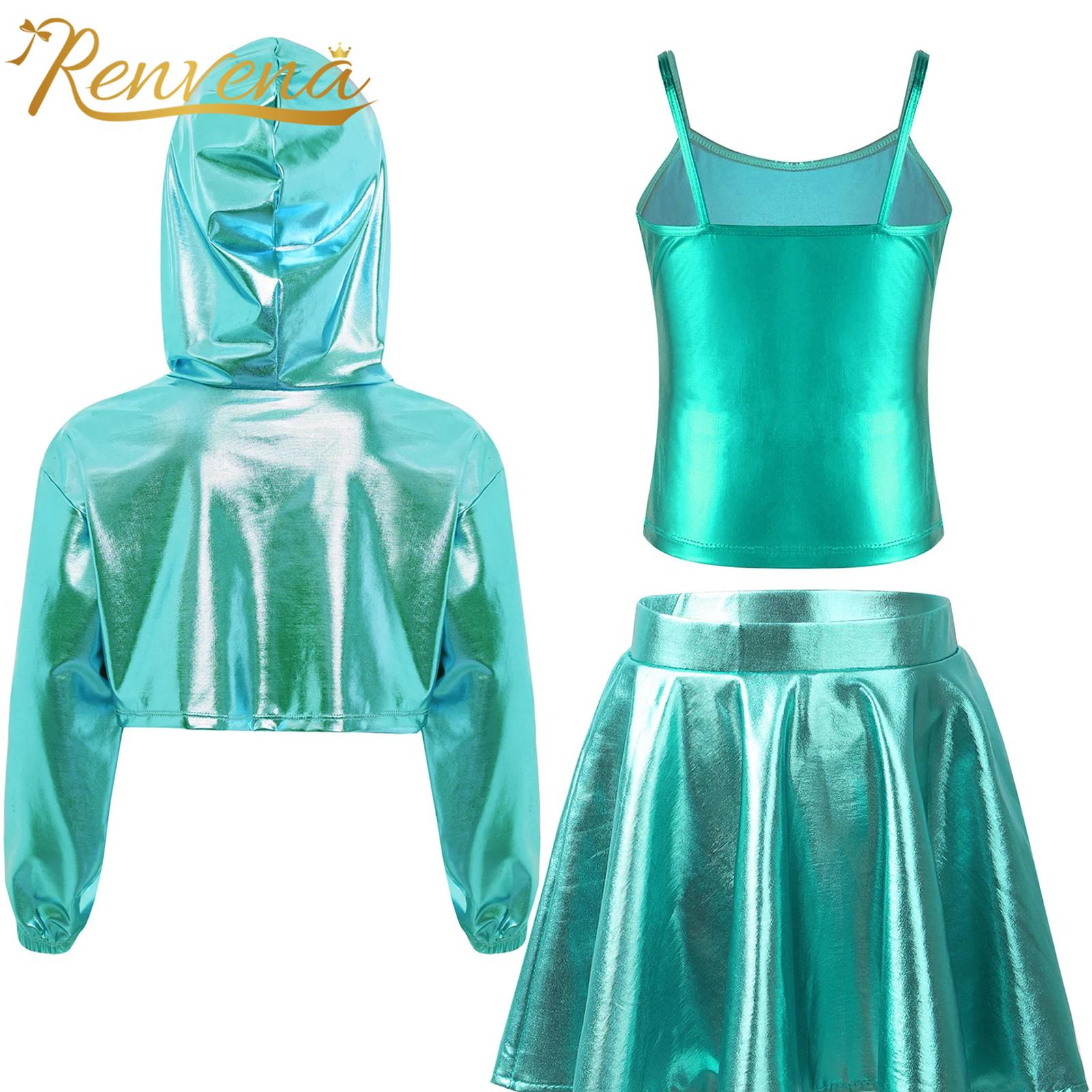 Street Fashion Girl - Kinder-Streetdance-Kleidung für Wettbewerbe, Mädchen Metallic Jazz-Tanzkostüm,