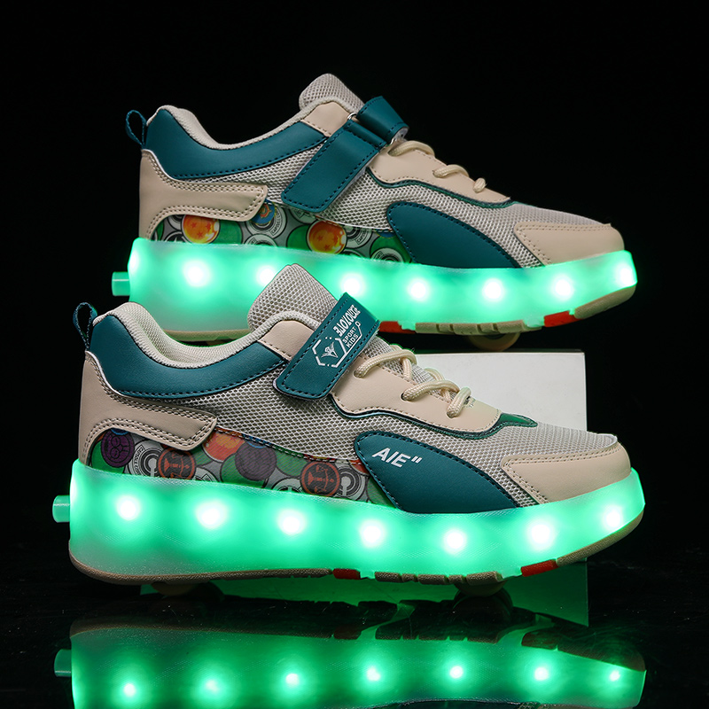 Street Fashion Shoes - Jugend-Rollschuhe mit 4 Rädern, einziehbaren LED-Lichtern,