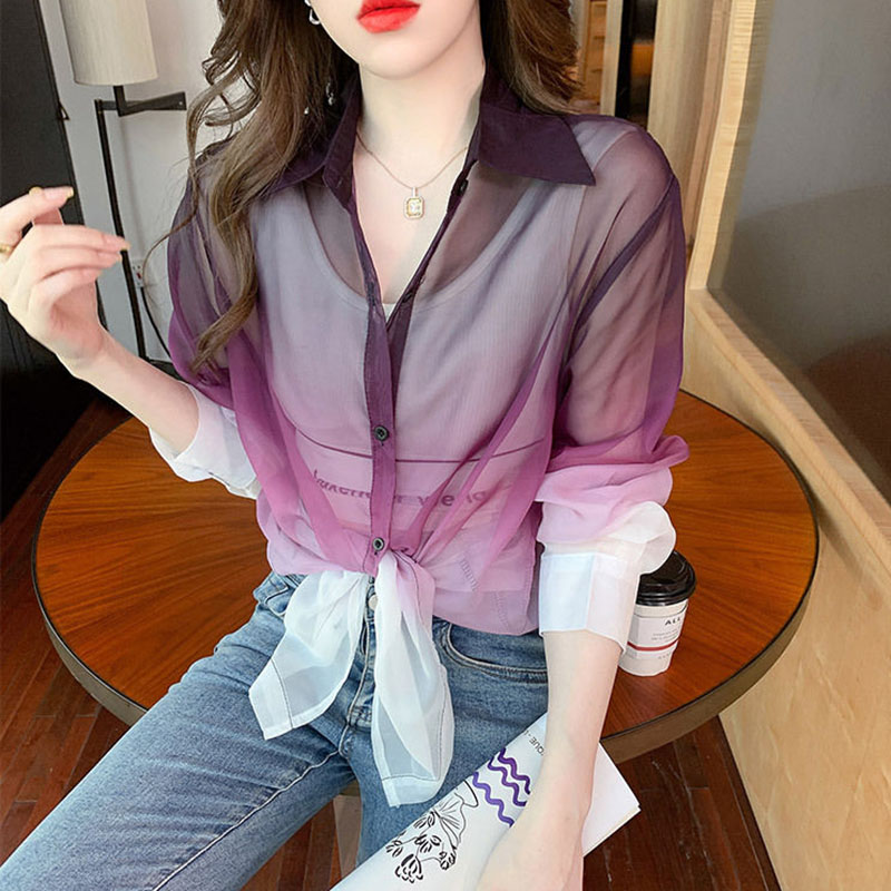 Mode Farbverlauf Chiffon Hemd  – Street Fashion In Korea Bewertung und Preis