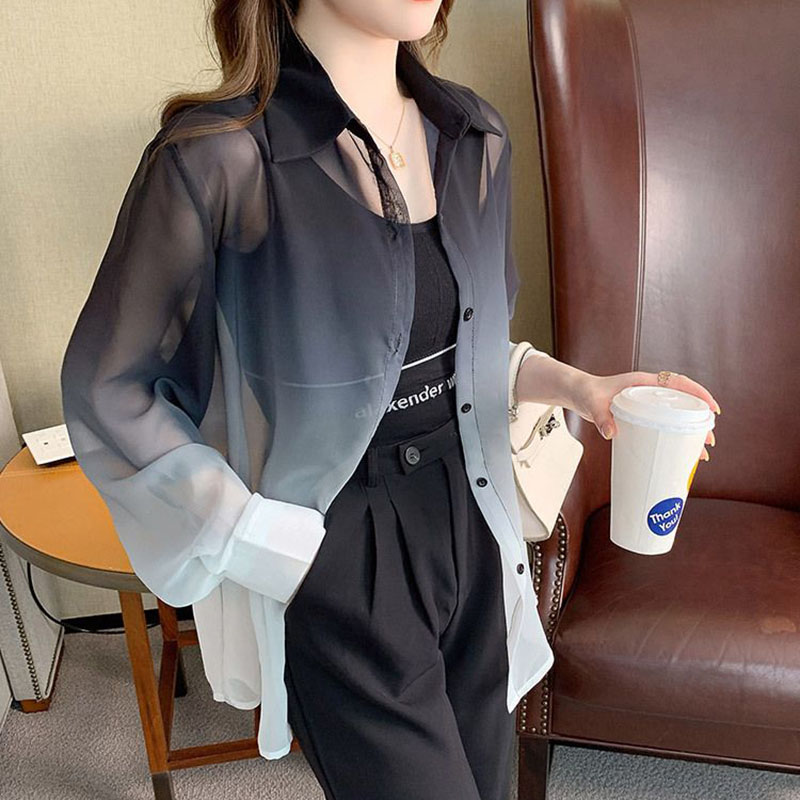 Mode Farbverlauf Chiffon Hemd  – Street Fashion In Korea Bewertung und Preis