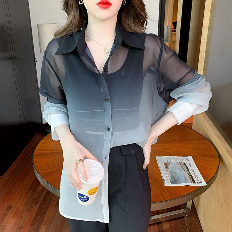 Mode Farbverlauf Chiffon Hemd  – Street Fashion In Korea Bewertung und Preis
