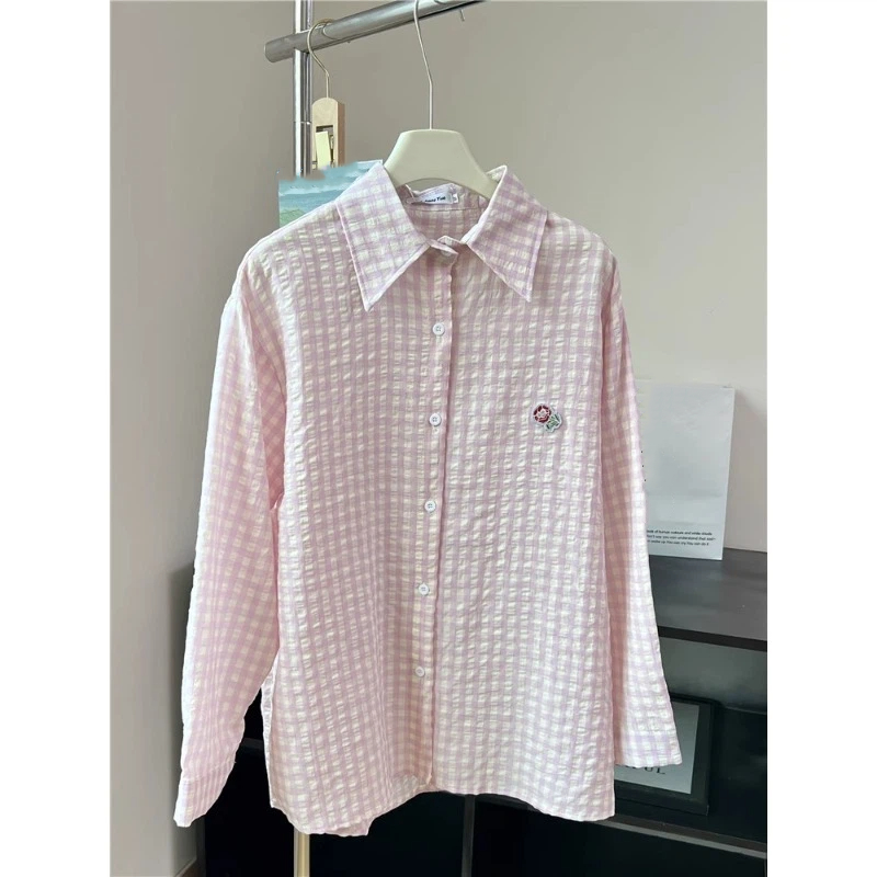 Stickerei-Blumen-Karo-Design-H – Street Fashion In Korea Bewertung und Preis