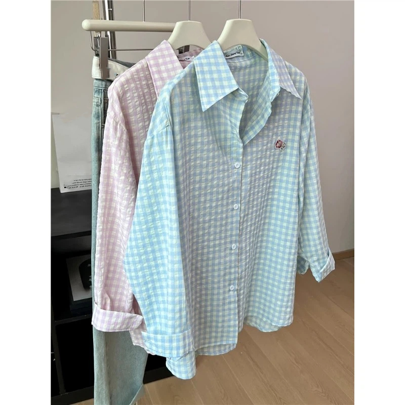 Stickerei-Blumen-Karo-Design-H – Street Fashion In Korea Bewertung und Preis