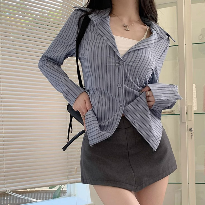 Y2k Gestreiftes Hemd Frauen La – Street Fashion In Korea Bewertung und Preis