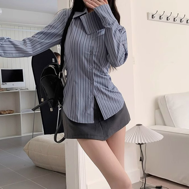 Y2k Gestreiftes Hemd Frauen La – Street Fashion In Korea Bewertung und Preis