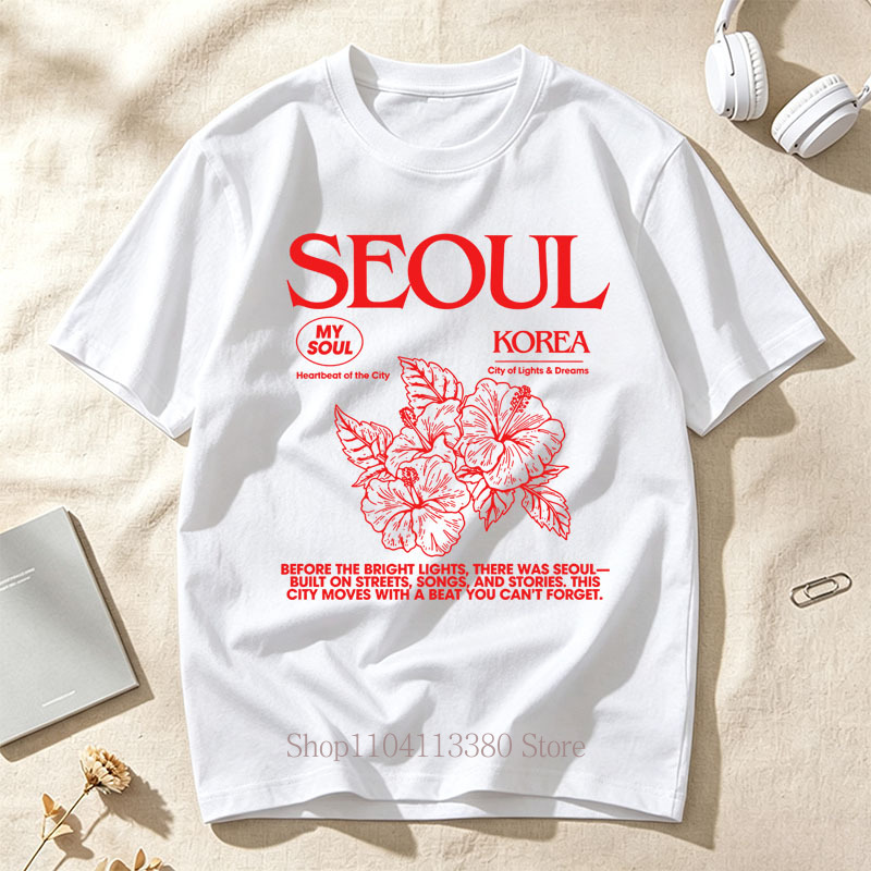 T-Shirts mit Seoul-Hibiskus-Pr – Street Fashion Of Seoul Bewertung und Preis