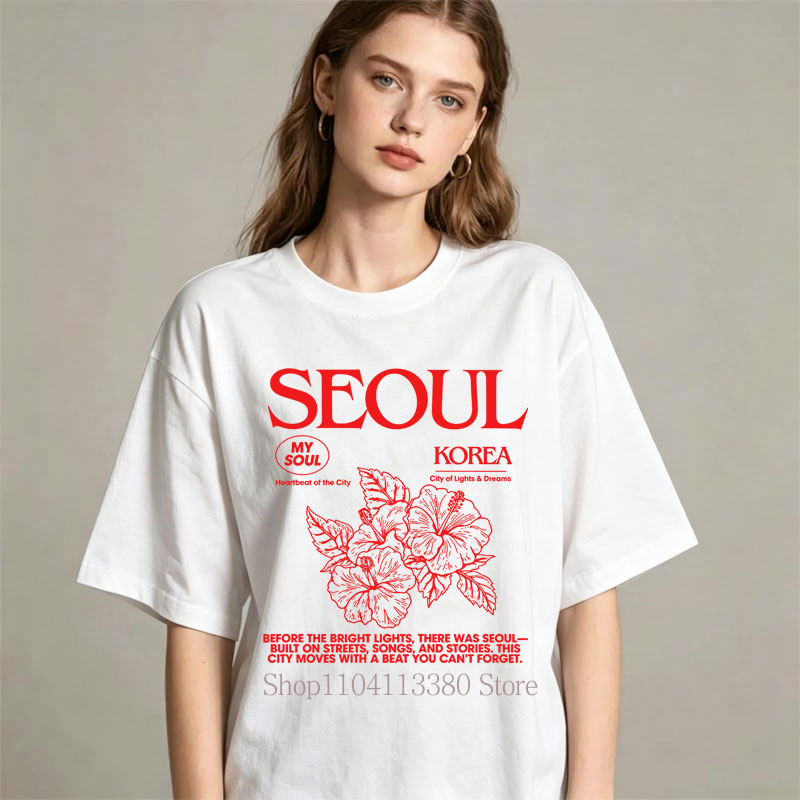 T-Shirts mit Seoul-Hibiskus-Pr – Street Fashion Of Seoul Bewertung und Preis